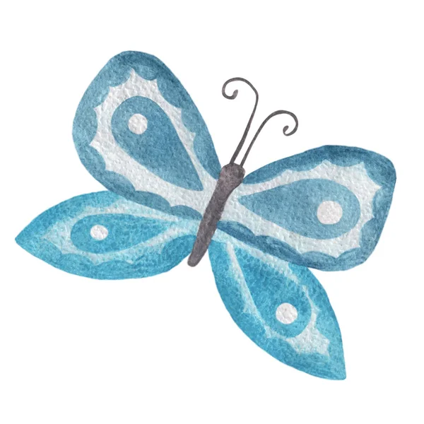 Cor azul aquarela borboleta isolada no fundo branco . — Fotografia de Stock