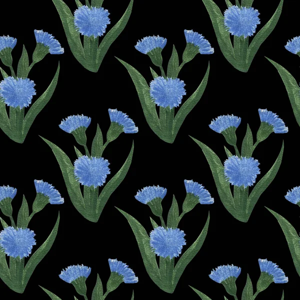 Acuarela pintada a mano patrón sin costura con flor azul de verano — Foto de Stock
