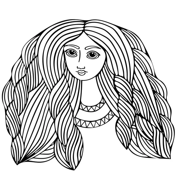 長い髪と美しい少女 — ストックベクタ