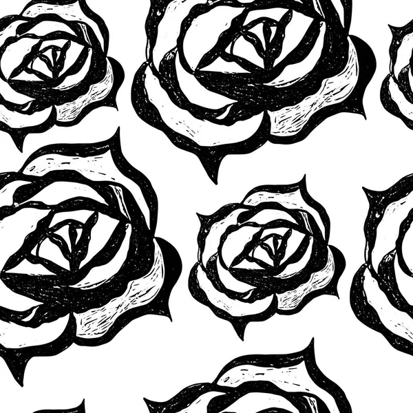 Patrón floral de línea negra con flor y hoja — Archivo Imágenes Vectoriales
