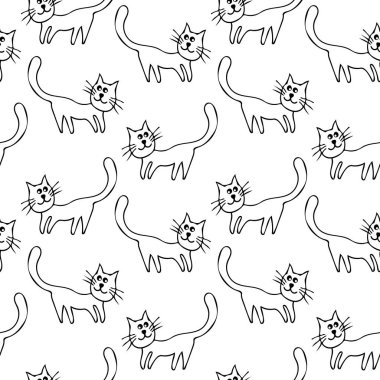 Çizgi film şirin kedi el çekilmiş simge vektör hat sanat tasarlamak