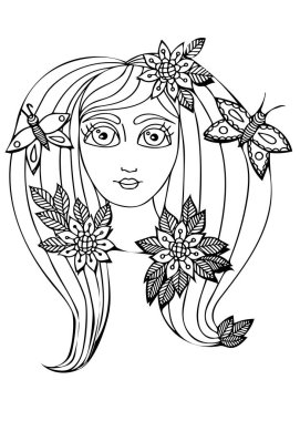 Vektör el çizilen illüstrasyon kadın çocuk için uzun saçlı bir