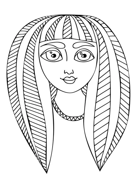Vector mão desenhada ilustração mulher com cabelo comprido para criança um — Vetor de Stock
