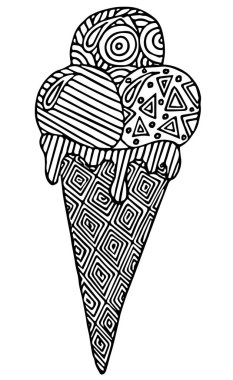 Çizgi film siyah çizgi dondurma geometrik süsleme ile gözleme