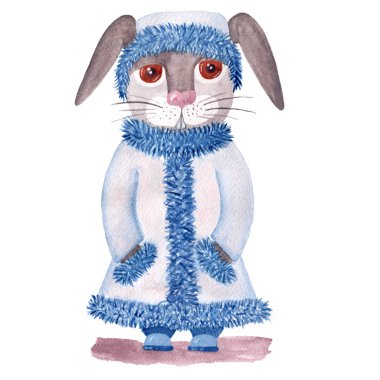 Beyaz arka planda izole edilmiş suluboya tavşan