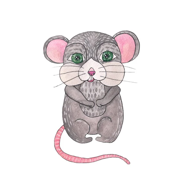 白地に隔離された水彩ネズミ — ストック写真