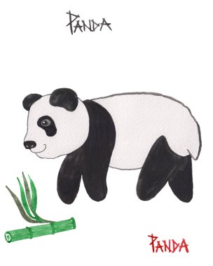 Watercolor panda alone on a white background