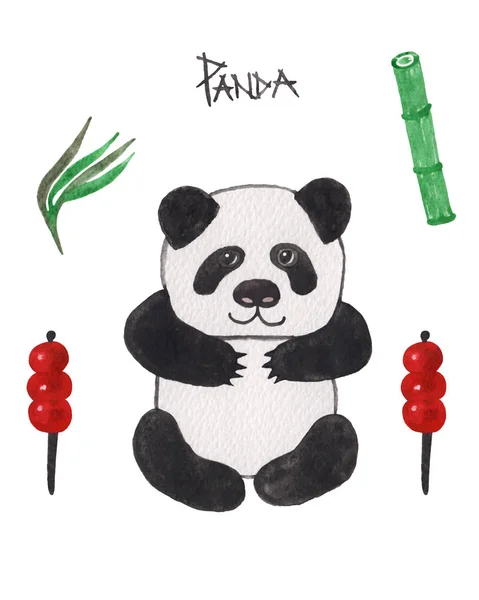 Watercolor panda sozinho em um fundo branco — Fotografia de Stock