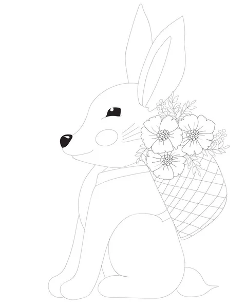 Velikonoční Králík Květinami Košíku Zbarvení Stránky Velikonoční Zajíček Zbarvení Velikonoční — Stockový vektor