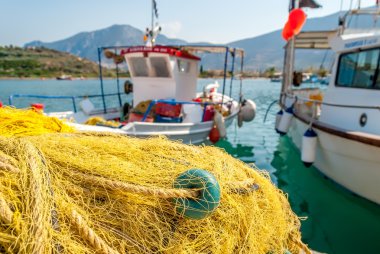 Traditionnal balıkçılık net yakın çekim Palaia Epidaurus, Yunanistan