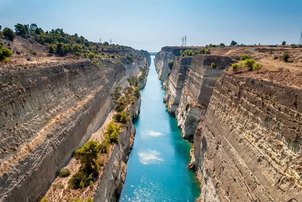 Canal de Corinto na Grécia vista sobre o Mar Egeu — Fotografia de Stock