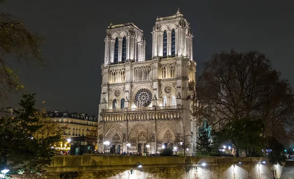 Notre Dame Cathedral into the night in Paris, France — Stock Photo, Image