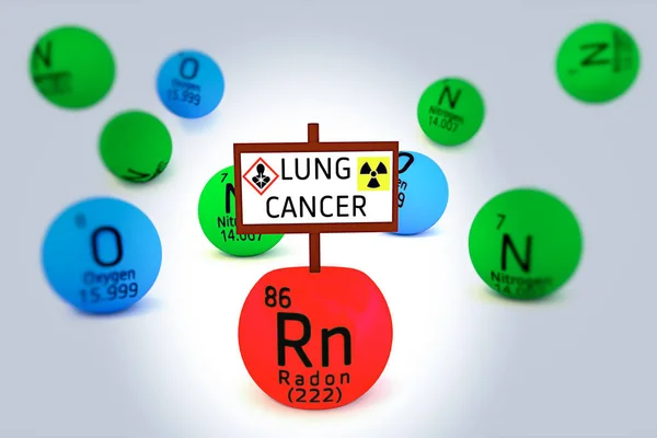 3D-Illustration von Radon verursacht Lungenkrebs lizenzfreie Stockfotos