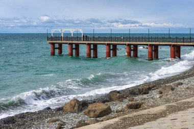 Deniz kıyısında, ilkbaharın başlarında, Karadeniz 'de, Soçi şehrinin yakınlarında.