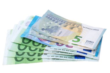 Euro Banknotları izole beyaz arka plan, nakit para, para konsepti