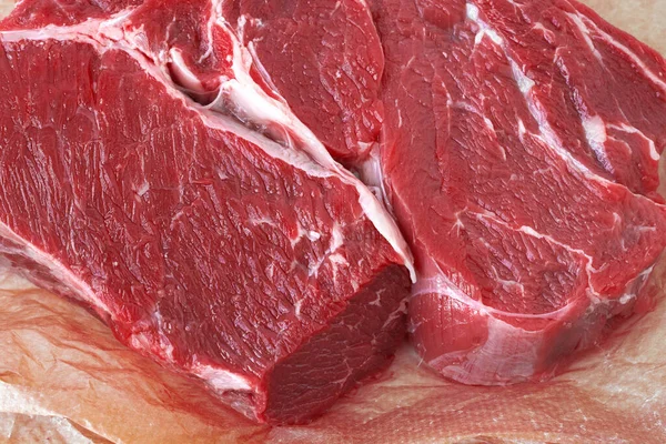 Peça Fresca Carne Crua Papel Embrulho Vista Superior — Fotografia de Stock