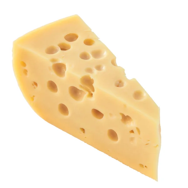 白い背景に穴の開いた三角形のチーズ — ストック写真