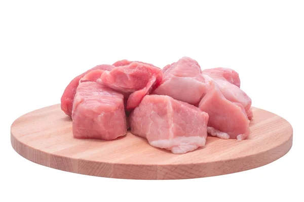 Carne Crua Porco Cortada Tábua Madeira Sobre Fundo Branco Quarto — Fotografia de Stock