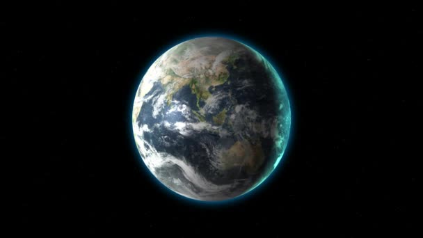 Realistic Earth Rotating on space. Globe is centered in frame. Realistic Earth slowly rotating around its axis. — Stock Video