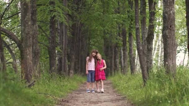 Two little sisters holding hands and cuddling. childrens friendship — Stock Video