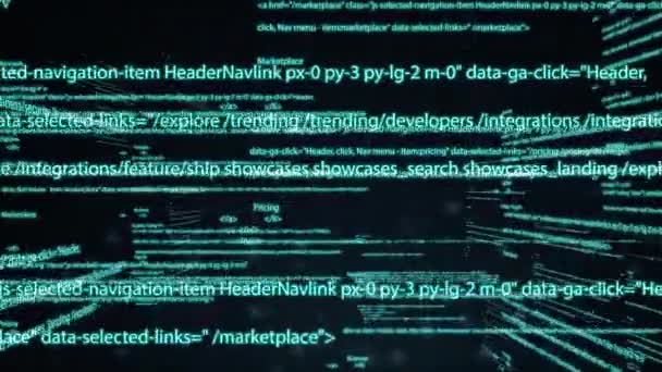 Código de computador rodando em um espaço virtual. câmera se move através do texto. Código de programação de tecnologia abstrata. Escritor de computador ou conceito de software. ilustração de processos de negócio, tecnologia — Vídeo de Stock