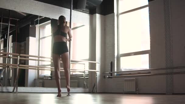 Danser Pilates warming-up op de paal — Stockvideo