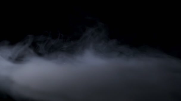 Haze achtergrond. Abstracte rookwolk. Witte rook zweeft langzaam door de ruimte tegen zwarte achtergrond. Mist effect. Atmosferische rook. — Stockvideo