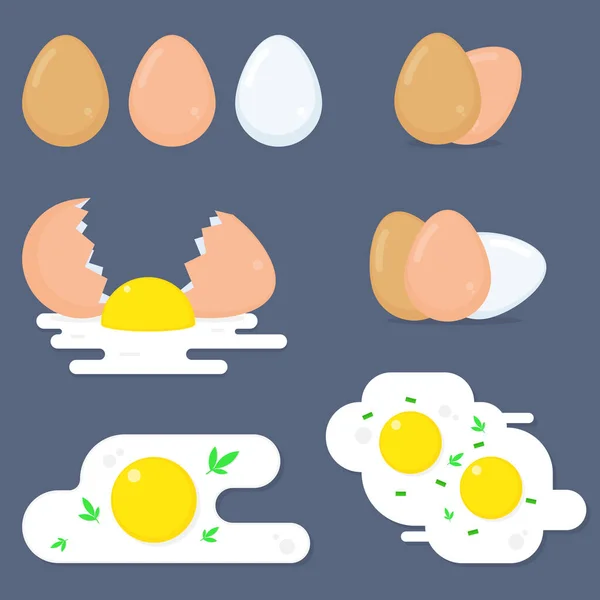 Vektorfutter Eiweiß oder Eigelb in Eierbecher oder Omelett Illustration Set von Eierschalen isoliert — Stockvektor