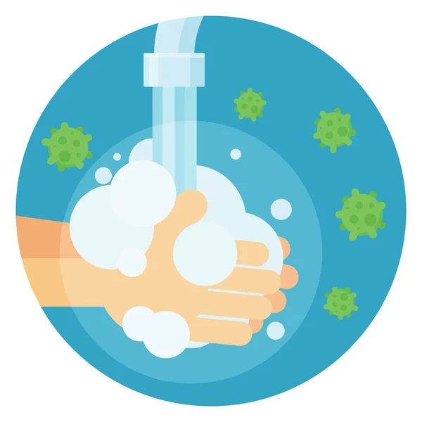 Hände waschen mit Blasen. Virenschutzvektor — Stockvektor