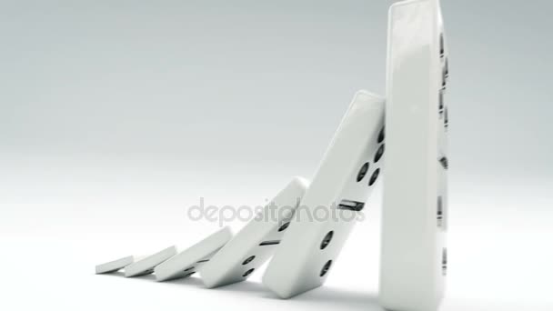 Domino effect from little to big. A chain of dominos of increasing size. Falling domino start from little one and end gigant, realistic 3d animation — Stock Video