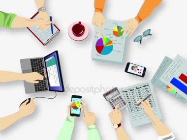 Tablo, grafik çizimleri ve yaratıcı çalışma çalışkan insanlar Grubu'nun Üstten Görünüm.