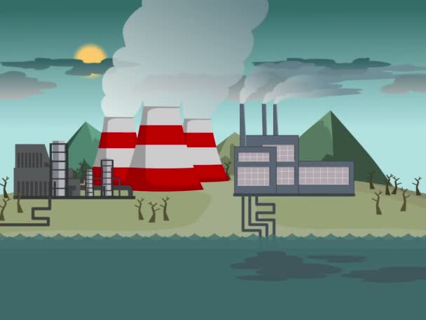 工場プラントの塔とパイプの環境汚染を喫煙でスモッグ汚染で都市景観非常に汚染された都市 — ストック動画