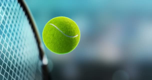 Great hit tennis, the racket hit the tennis ball, in a super slow-motion  ultra detailed 3d animation — Stock Video ©  #176302266