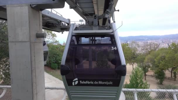 Teleferico Montjuic Barcelona Funivia Stupefacente Dal Porto Alla Collina Barcelona — Video Stock