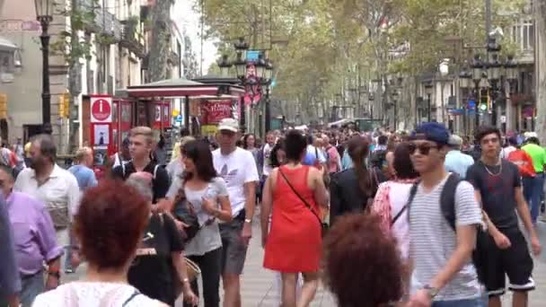 Самое Оживленное Место Bacelona Rambla Барселона Испания Октября 2016 — стоковое видео