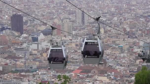 Teleferic Montjuic Barcelona Amazing Ropeway Harbor Hill Barcelona Spain October — Stock Video