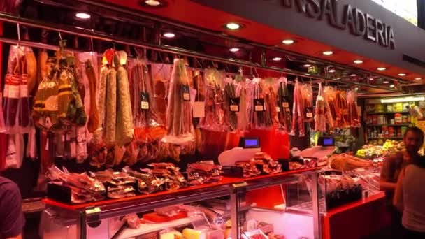 Beroemde Bouqueria Grootste Markthal Barcelona Barcelona Spanje Oktober 2016 — Stockvideo