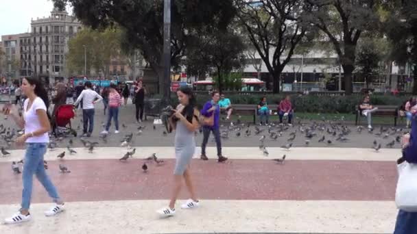 Placa Catalunya Kataloniens Torg Barcelona Barcelona Spanien Oktober 2016 — Stockvideo