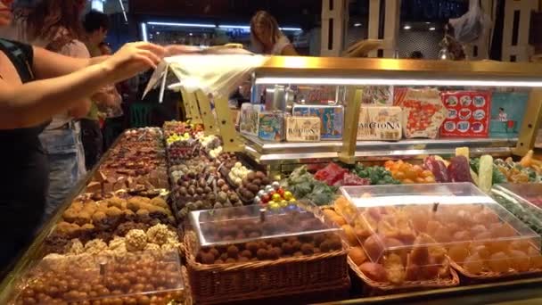 Famous Bouqueria Biggest Market Hall Barcelona Barcelona Spain October 2016 — 비디오