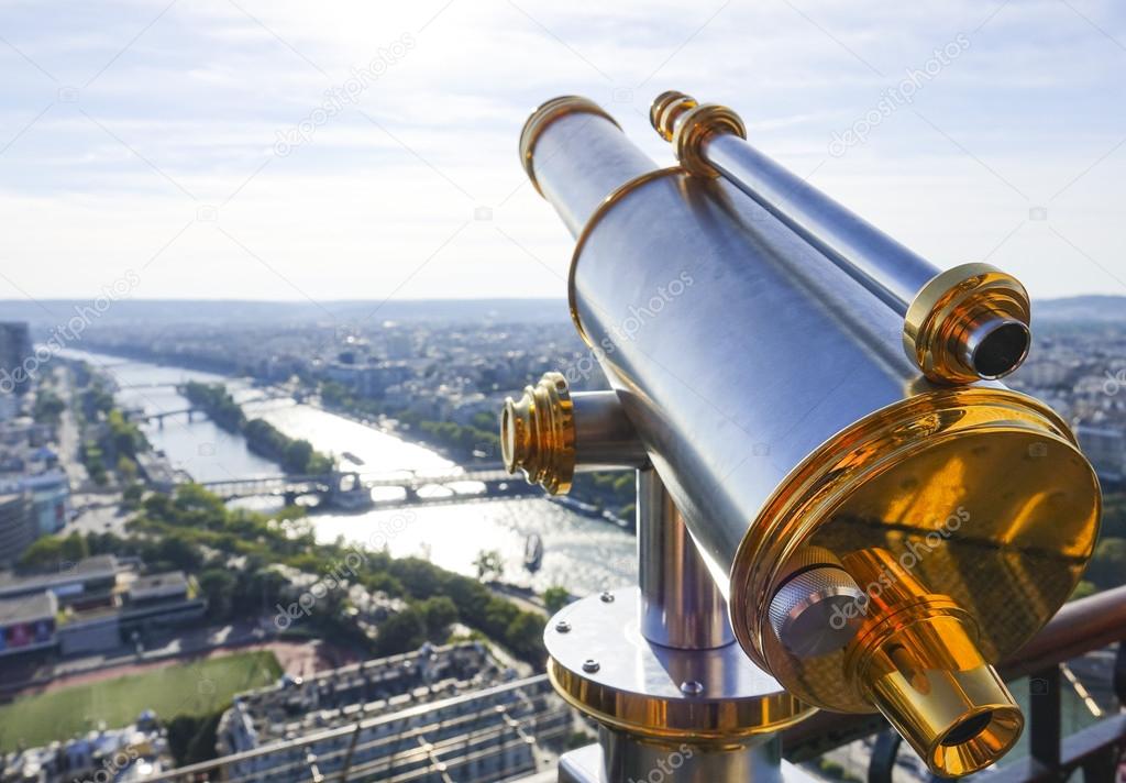 Viewing platform on Eiffel Tower - wonderful view over River Seine and the city of Paris