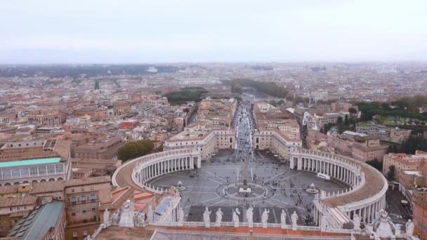 Rome Italië Beroemde Sint Pietersplein Vaticaan Luchtfoto Uitzicht Stad — Stockvideo