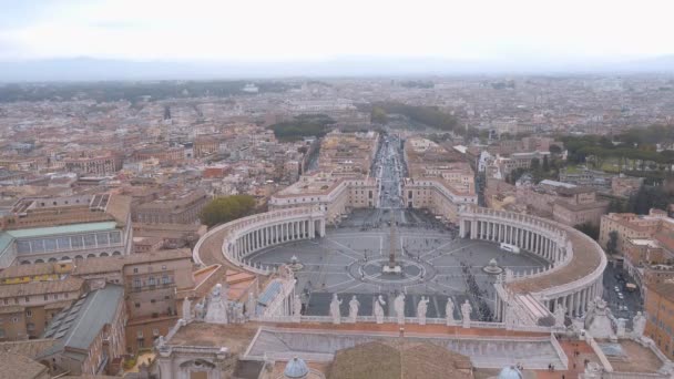 意大利 著名的圣伯多禄广场在梵蒂冈和空中视图中的城市 — 图库视频影像