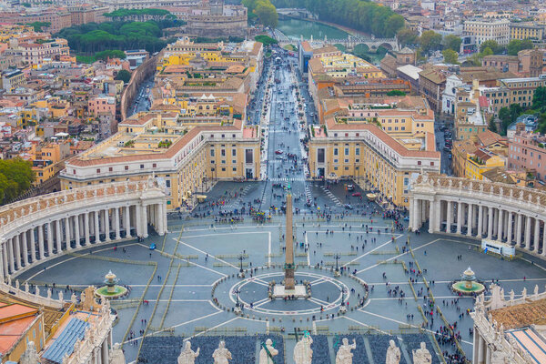 Wonderful St Peters Square - amazing aerial view from the dome of St. Peters in Rome - ROME, ITALY - NOVEMBER 5, 2016