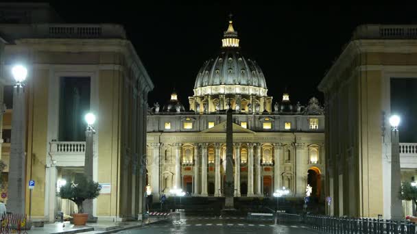 Ώρα λήξη Shot Βασιλική της St Peters και Βατικανό τη νύχτα — Αρχείο Βίντεο