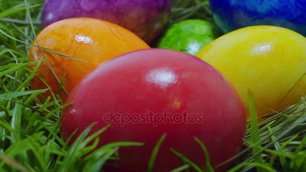Joyeuses Pâques Oeufs de Pâques colorés dans l'herbe 