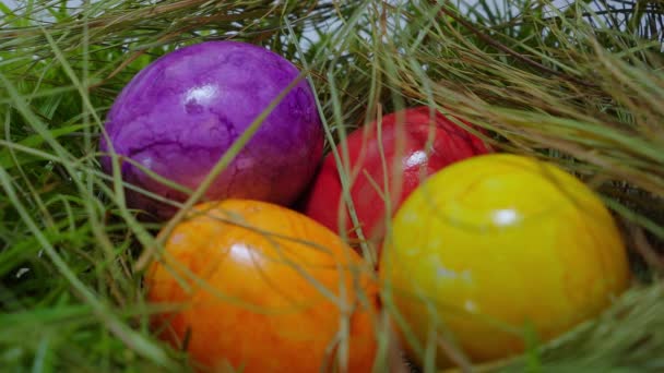 Glisser sur un nid avec des œufs de Pâques - gros plan 