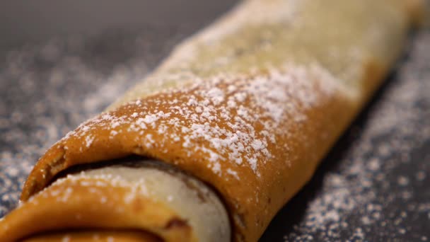 A speciality from France - French Crepes or pancakes with chocolate — Stock Video