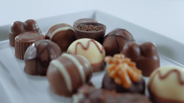 Tempting pralines - a sweet selection of chocolates — Stock Video