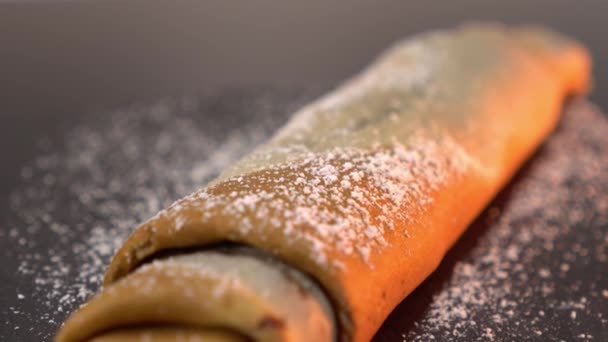 French Crepe filled with chocolate - sweet pancake dessert from France — Stock Video
