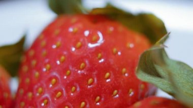 Çilek bir makroda kamera yavaş yavaş hareket ile vurdu